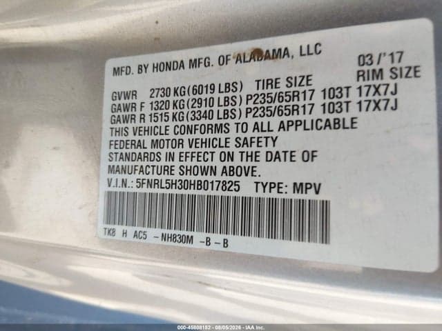 2017 HONDA ODYSSEY SE 9