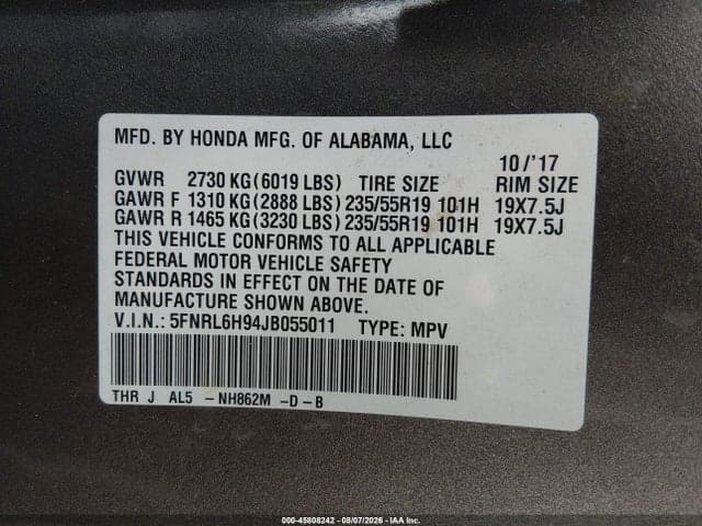 2018 HONDA ODYSSEY ELITE 9