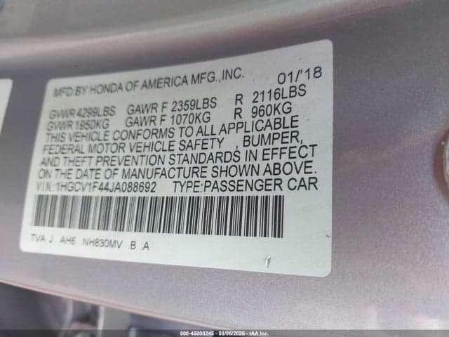 2018 HONDA ACCORD EX 9