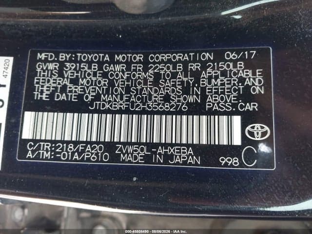 2017 TOYOTA PRIUS TWO 9