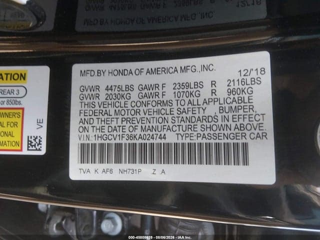 2019 HONDA ACCORD SPORT 9