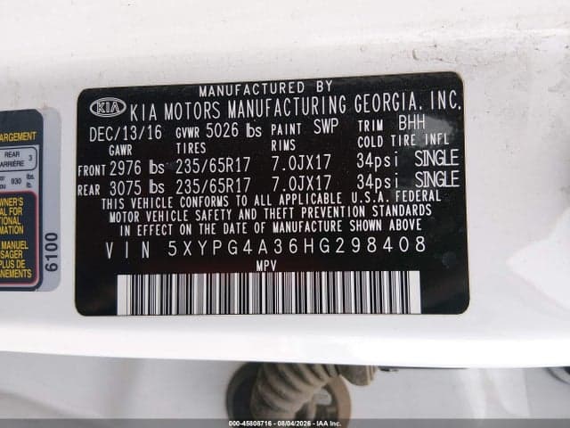 2017 KIA SORENTO 2.4L LX 9