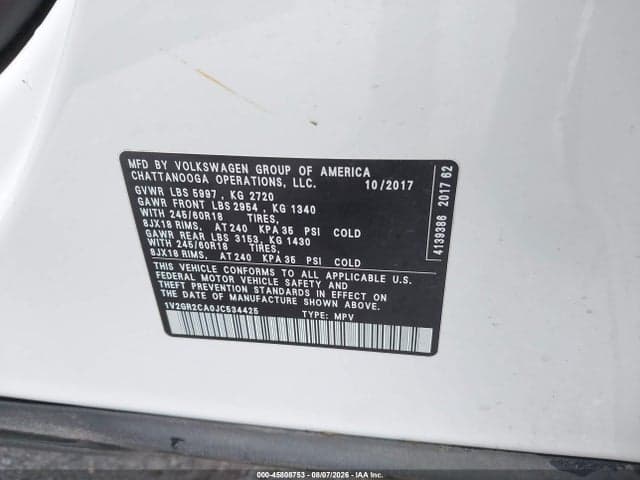 2018 VOLKSWAGEN ATLAS 3.6L V6 S 9
