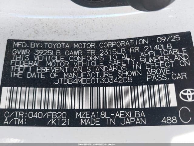2026 TOYOTA COROLLA LE 9