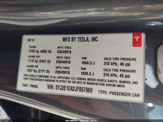 2018 TESLA MODEL 3 LONG RANGE/MID RANGE 9