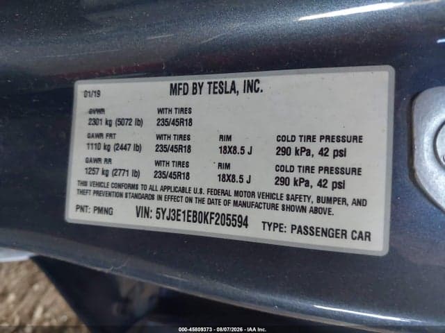 2019 TESLA MODEL 3 LONG RANGE/PERFORMANCE 9
