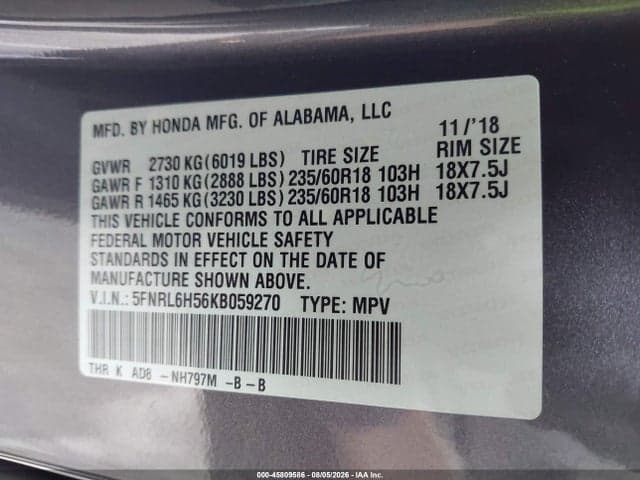 2019 HONDA ODYSSEY EX 9