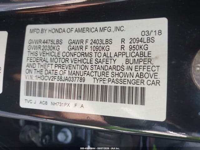 2018 HONDA ACCORD EX-L 2.0T 9