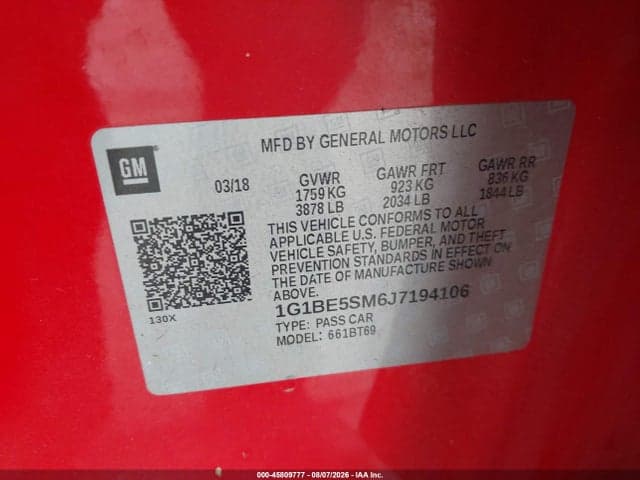 2018 CHEVROLET CRUZE LT AUTO 9