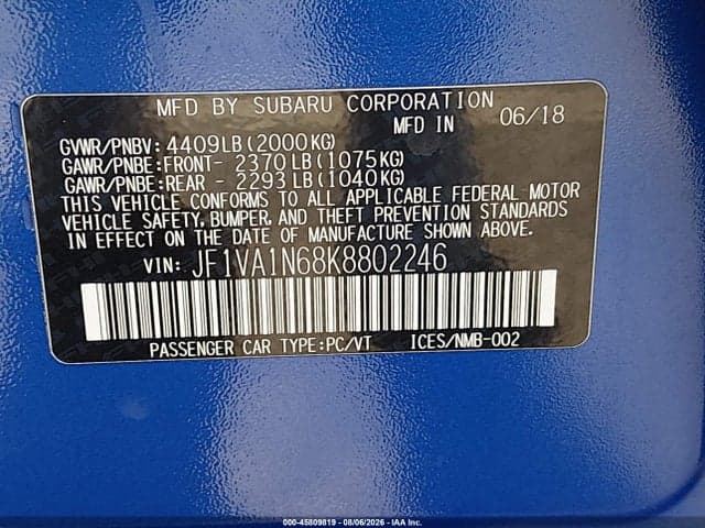 2019 SUBARU WRX LIMITED 9