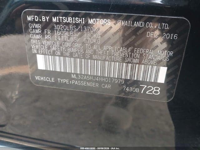 2017 MITSUBISHI MIRAGE GT 9