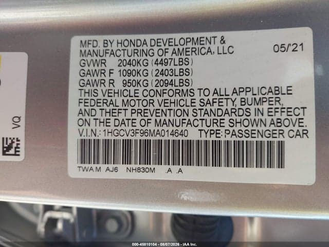 2021 HONDA ACCORD HYBRID TOURING 9
