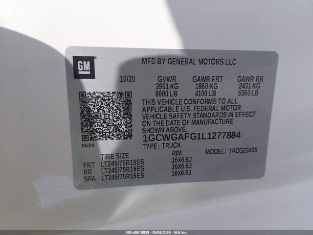 2020 CHEVROLET EXPRESS CARGO RWD 2500 REGULAR WHEELBASE WT 4