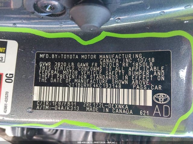 2019 TOYOTA COROLLA LE 9