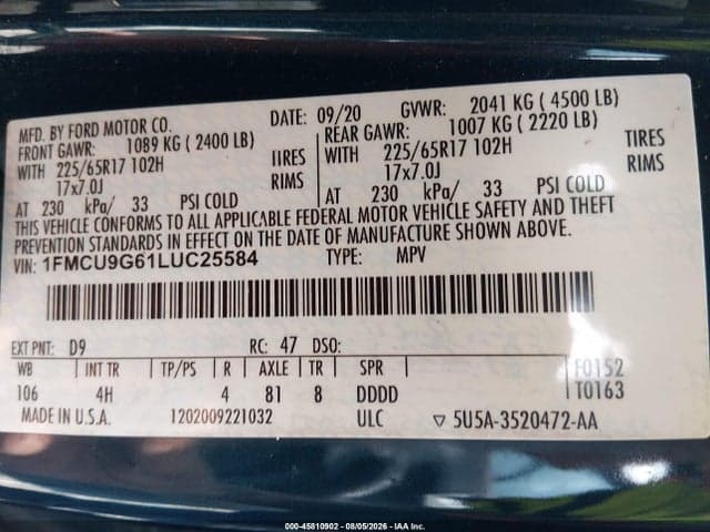 2020 FORD ESCAPE SE 9