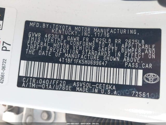 2017 TOYOTA CAMRY SE 9