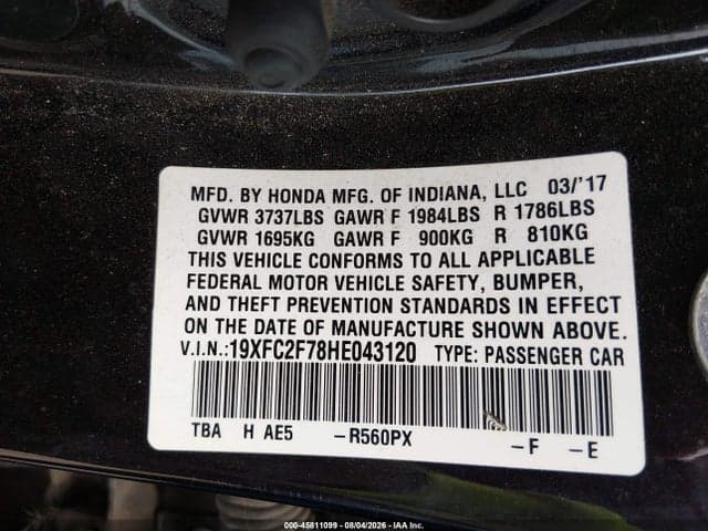 2017 HONDA CIVIC EX 9