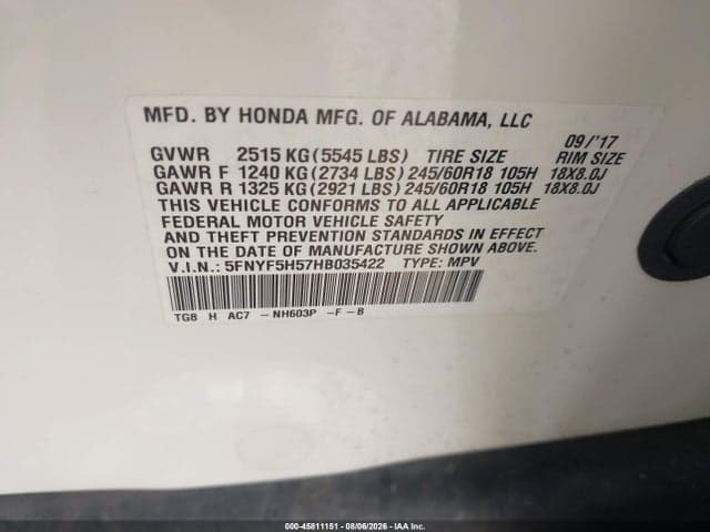 2017 HONDA PILOT EX-L 9