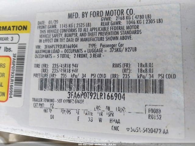 2020 FORD FUSION SE 9