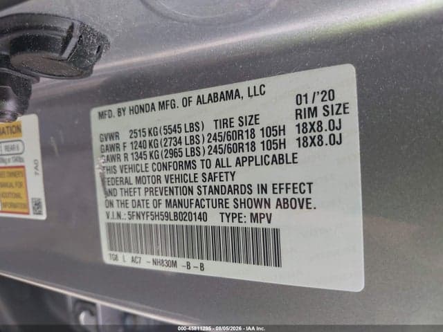 2020 HONDA PILOT 2WD EX-L 9
