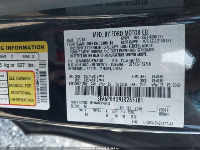 2018 FORD FUSION SE 9
