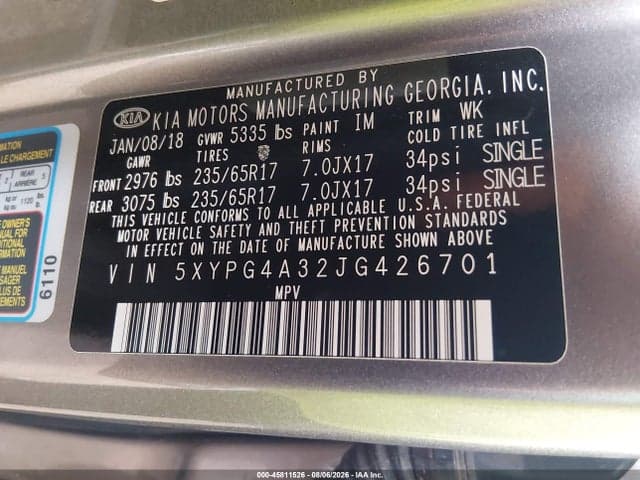 2018 KIA SORENTO 2.4L LX 9