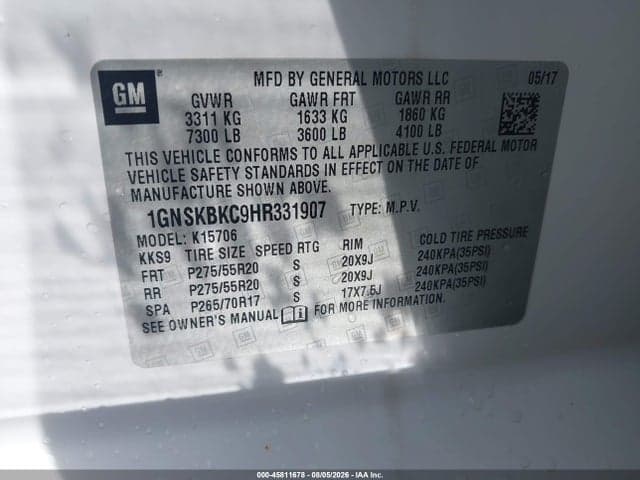 2017 CHEVROLET TAHOE LT 9