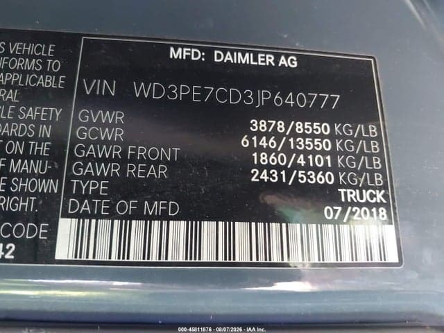 2018 MERCEDES-BENZ SPRINTER 2500 STANDARD ROOF V6 9