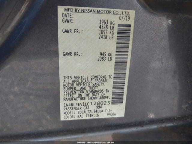 2020 NISSAN ALTIMA SL FWD 9