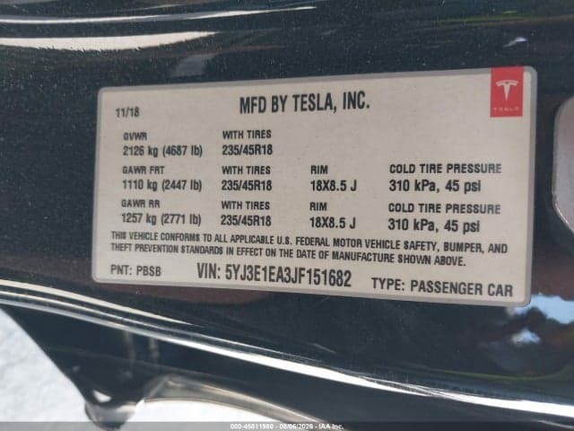 2018 TESLA MODEL 3 LONG RANGE/MID RANGE 9