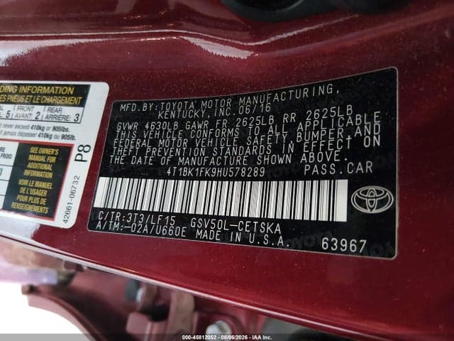 2017 TOYOTA CAMRY XSE V6 9