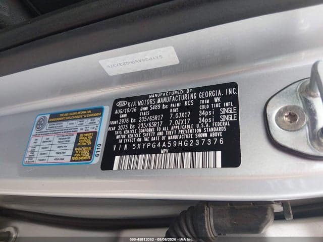 2017 KIA SORENTO 3.3L LX 9