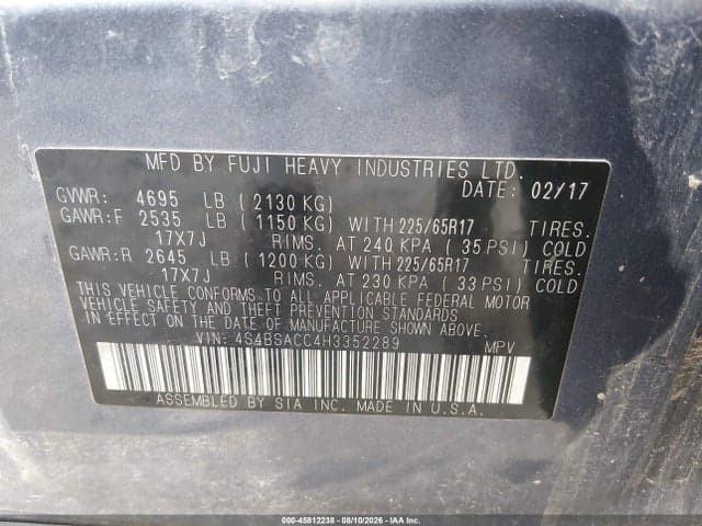 2017 SUBARU OUTBACK 2.5I PREMIUM 9