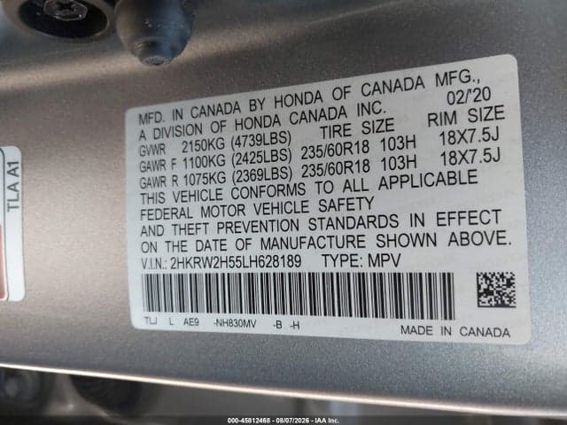 2020 HONDA CR-V AWD EX 7