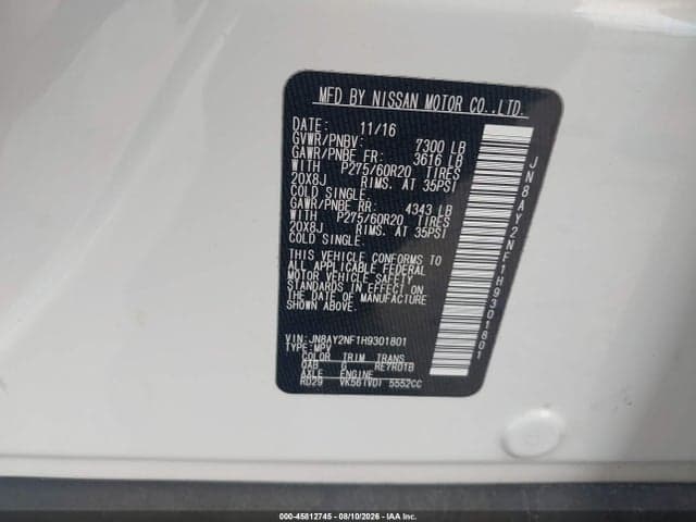 2017 NISSAN ARMADA PLATINUM 9