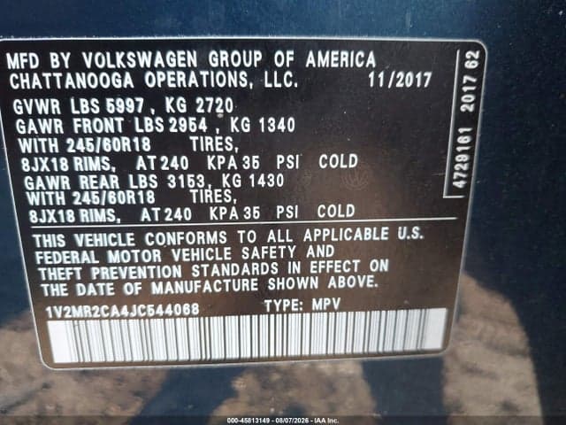 2018 VOLKSWAGEN ATLAS 3.6L V6 SEL 9