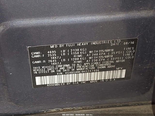 2017 SUBARU OUTBACK 2.5I LIMITED 9