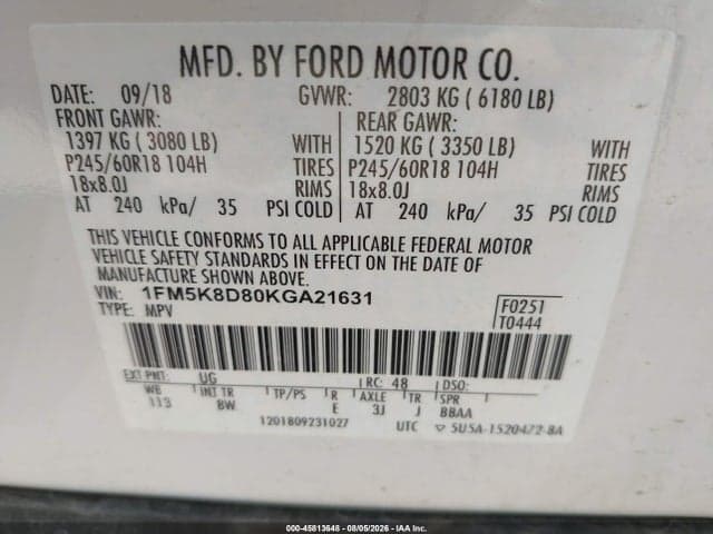 2019 FORD EXPLORER XLT 9