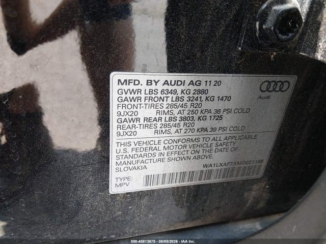 2021 AUDI Q7 PREMIUM PLUS 55 TFSI QUATTRO TIPTRONIC 9