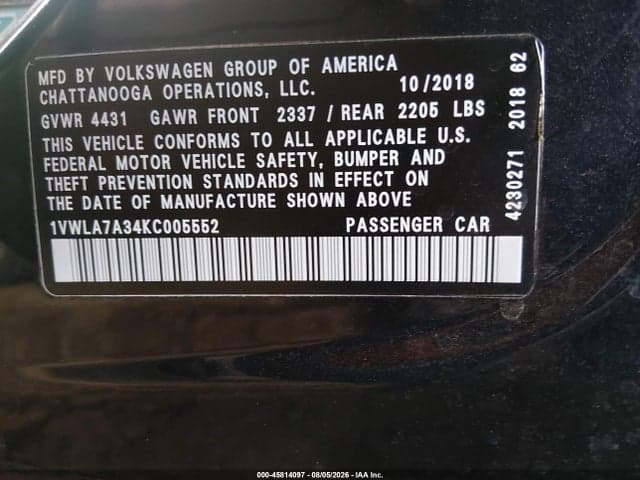 2019 VOLKSWAGEN PASSAT 2.0T WOLFSBURG EDITION 9