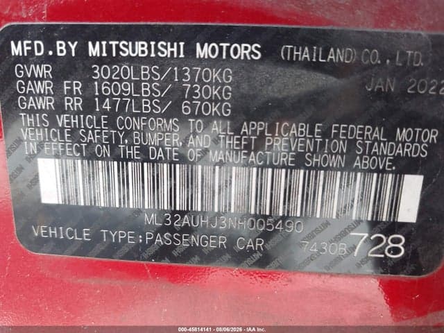 2022 MITSUBISHI MIRAGE ES 9
