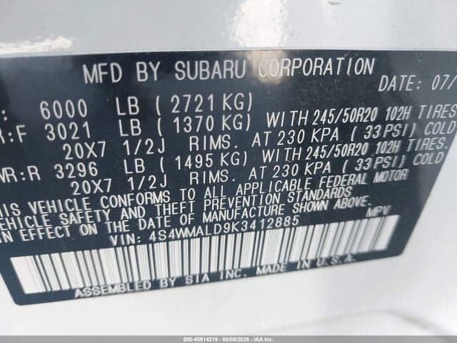 2019 SUBARU ASCENT LIMITED 9