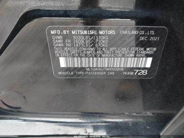 2022 MITSUBISHI MIRAGE ES/LE 8
