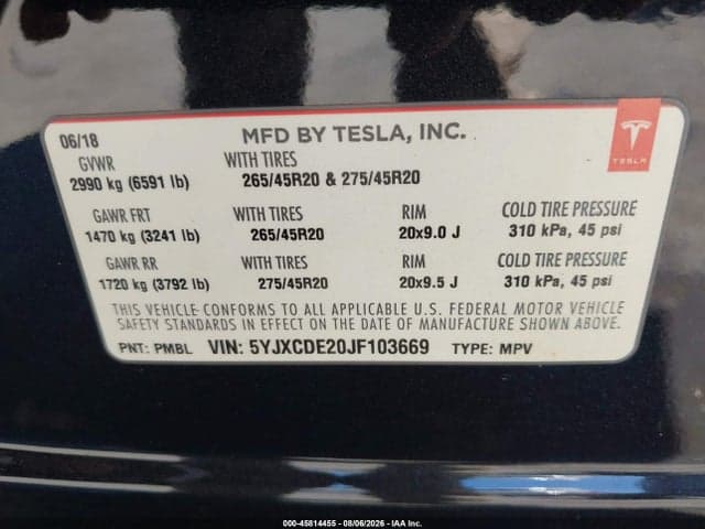 2018 TESLA MODEL X 100D/75D/P100D 9