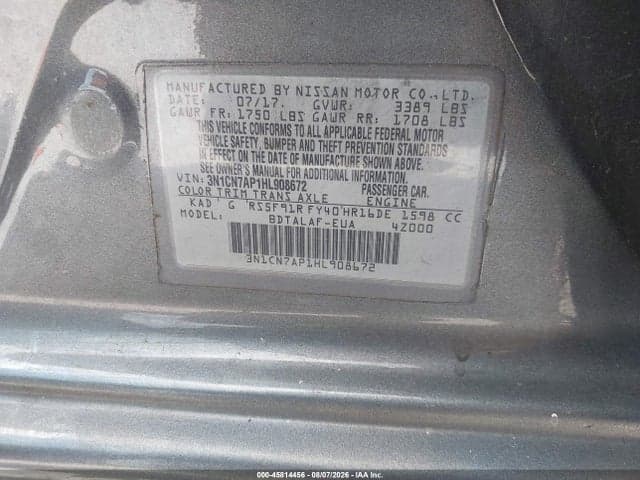 2017 NISSAN VERSA 1.6 S 9