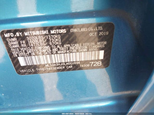 2020 MITSUBISHI MIRAGE ES 9