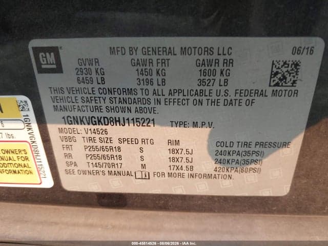 2017 CHEVROLET TRAVERSE LT 9