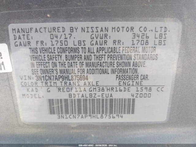 2017 NISSAN VERSA 1.6 SV 9