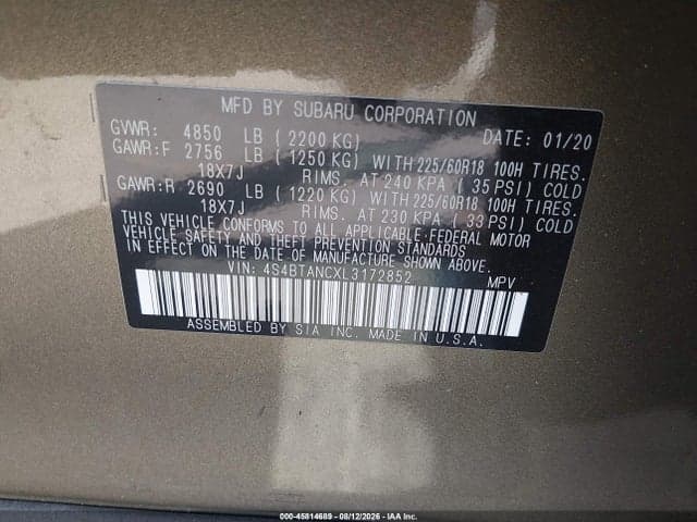 2020 SUBARU OUTBACK LIMITED 9
