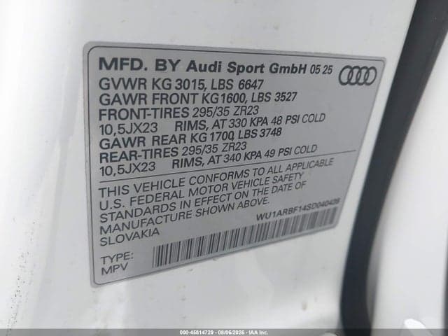 2025 AUDI RS Q8 QUATTRO TIPTRONIC 9